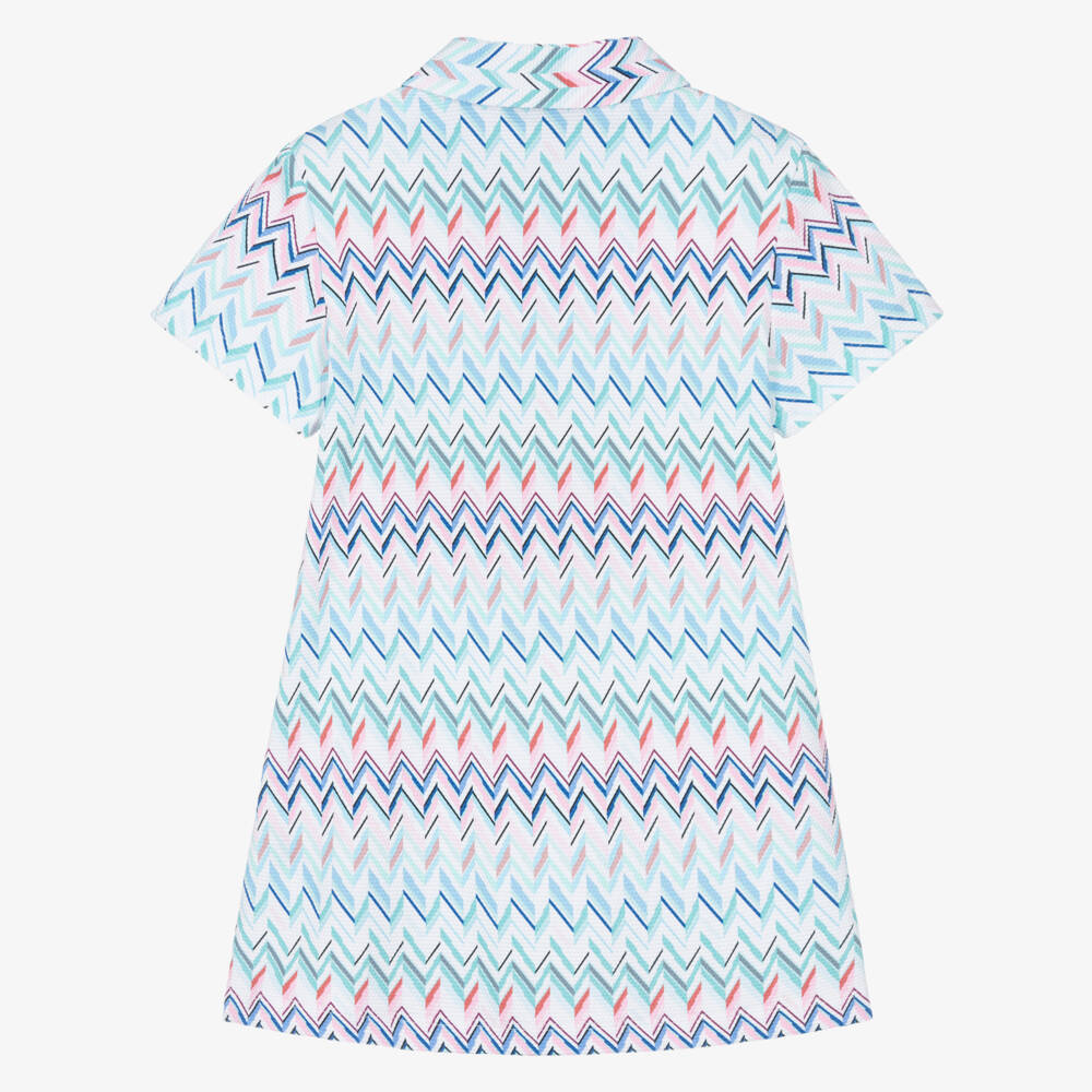 Missoni-Girls Blue Textured Jersey Zigzag Pattern Polo Dress | Childrensalon