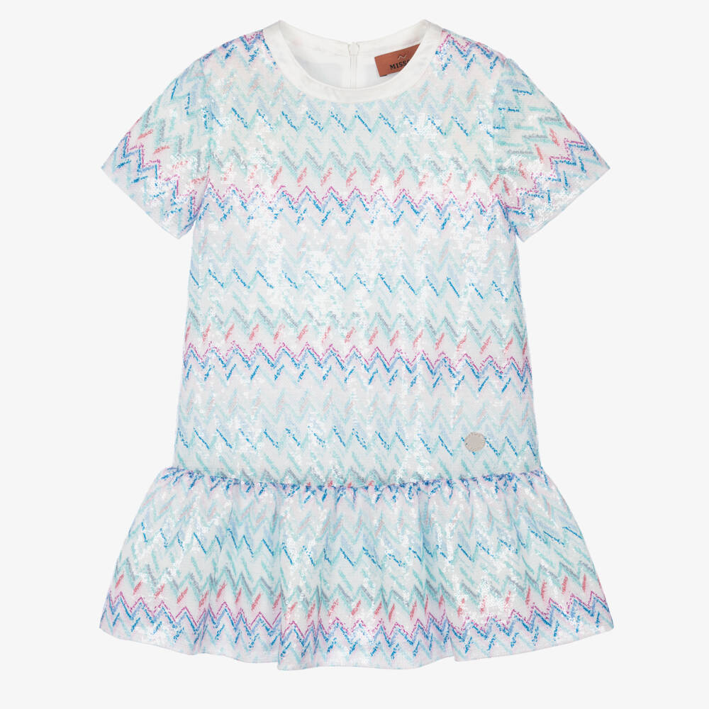 Missoni-Girls Blue Zigzag Sequinned Dress | Childrensalon