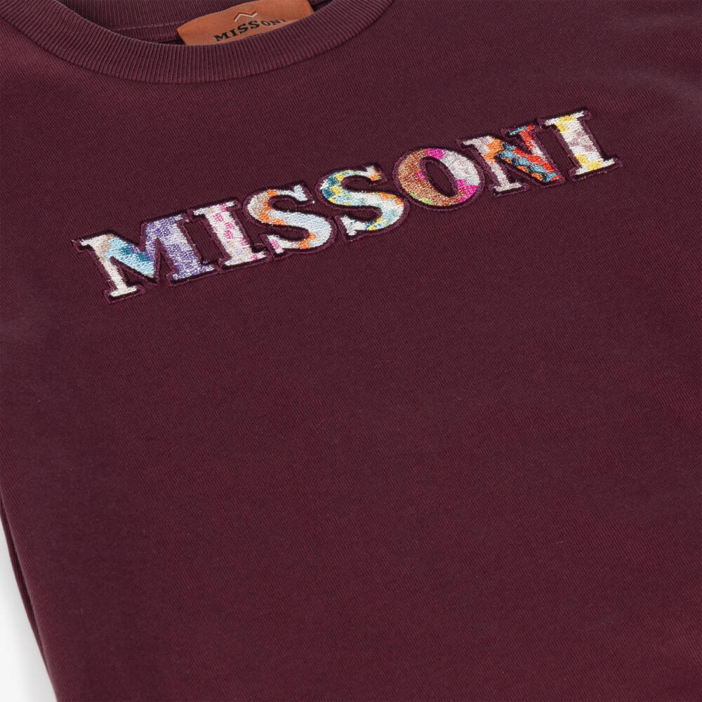 Missoni-Girls Burgundy Red Zigzag Logo T-Shirt | Childrensalon