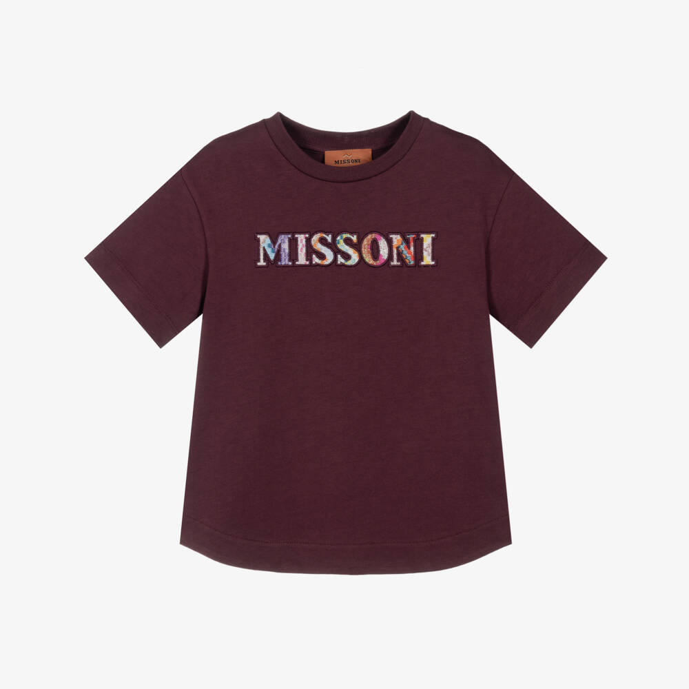 Missoni-Girls Burgundy Red Zigzag Logo T-Shirt  | Childrensalon