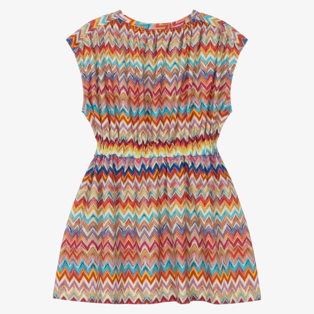 Missoni-فستان قطن جيرسي بنقشة زيغ زاغ ملونة للبنات | Childrensalon