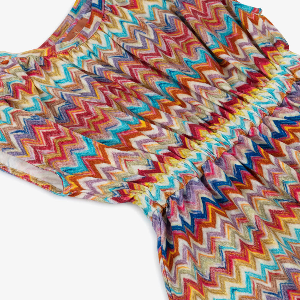 Missoni-فستان قطن جيرسي بنقشة زيغ زاغ ملونة للبنات | Childrensalon