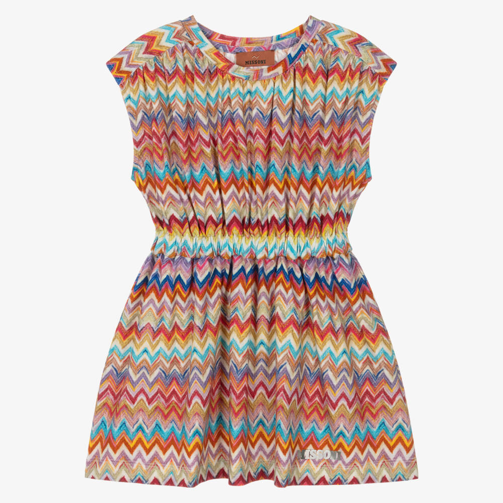 Missoni-Girls Colourful Zigzag Print Cotton Jersey Dress | Childrensalon
