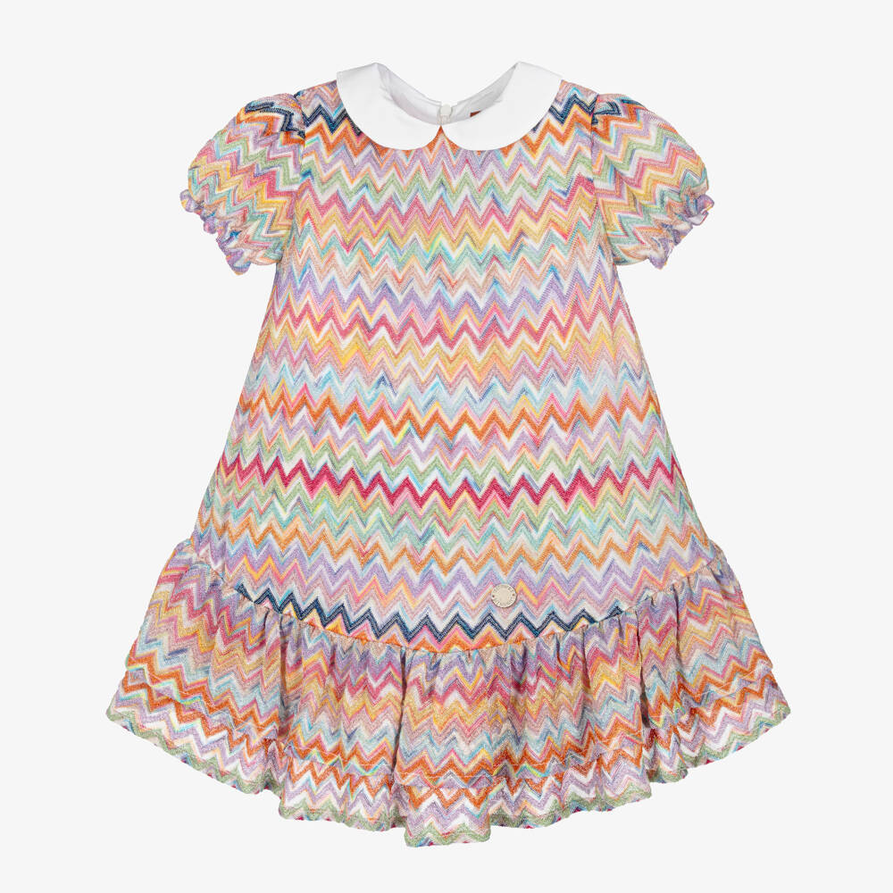Missoni-Girls Colourful Zigzag Print Dress with Ruffle Hem | Childrensalon