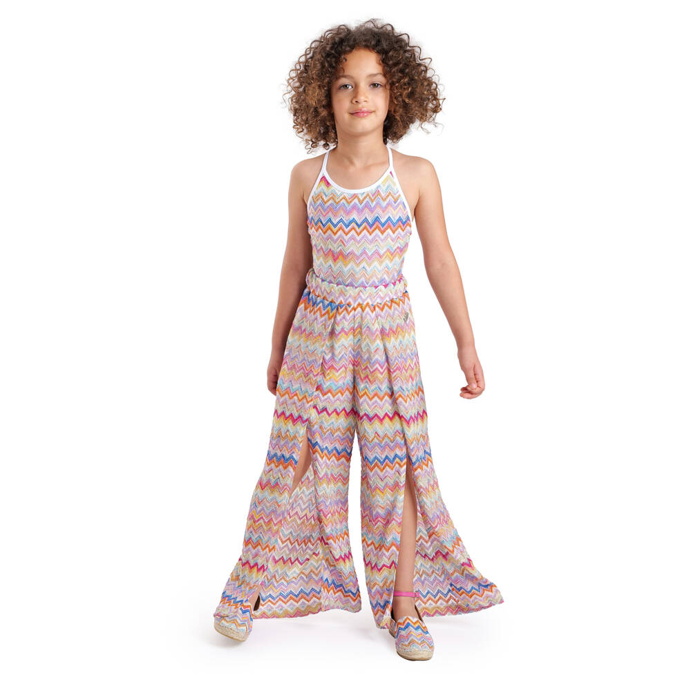 Missoni-Girls Colourful Zigzag Print Lurex Wide-Leg Trousers | Childrensalon