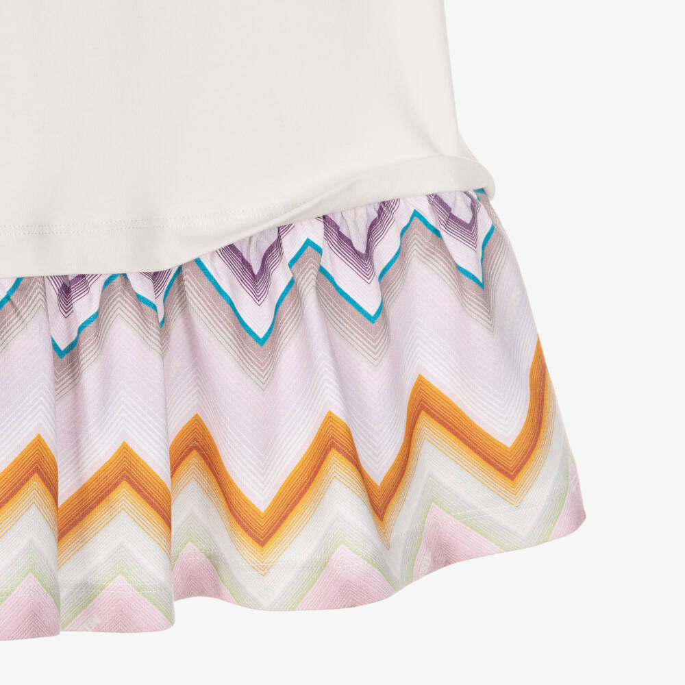 Missoni-Girls Ivory Organic Cotton T-Shirt Dress with Zigzag Skirt | Childrensalon