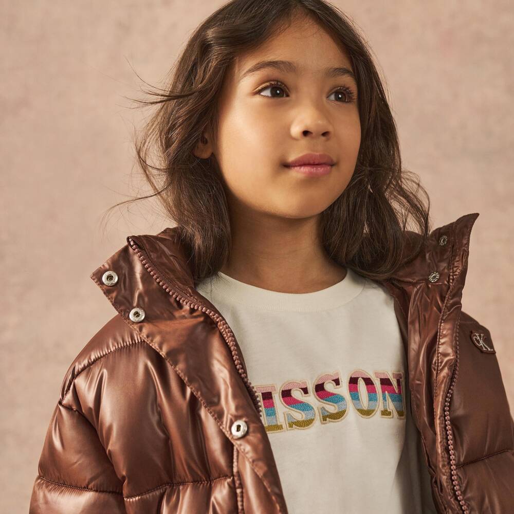Missoni-Girls Ivory Organic Cotton T-Shirt with Striped Letters | Childrensalon
