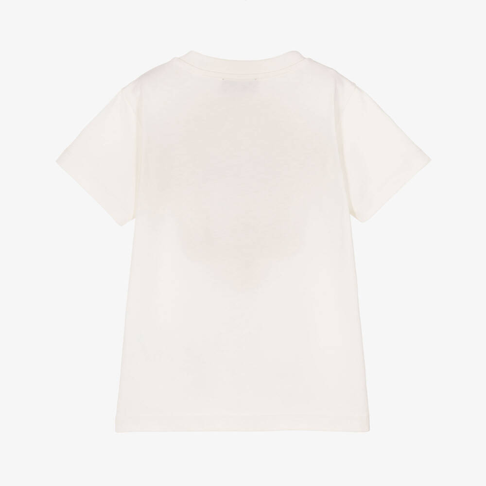 Missoni-Girls Ivory Organic Cotton T-Shirt with Striped Letters | Childrensalon