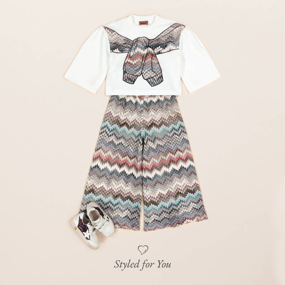 Missoni-Girls Ivory Zigzag Trim Cotton Sweatshirt | Childrensalon