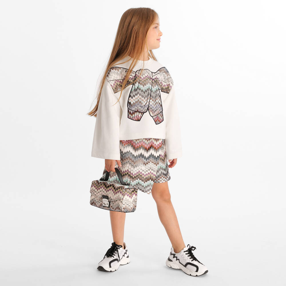Missoni-Girls Ivory Zigzag Trim Cotton Sweatshirt | Childrensalon