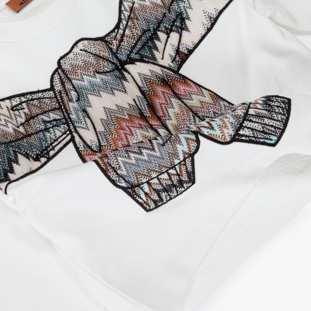 Missoni-Girls Ivory Zigzag Trim Cotton Sweatshirt | Childrensalon