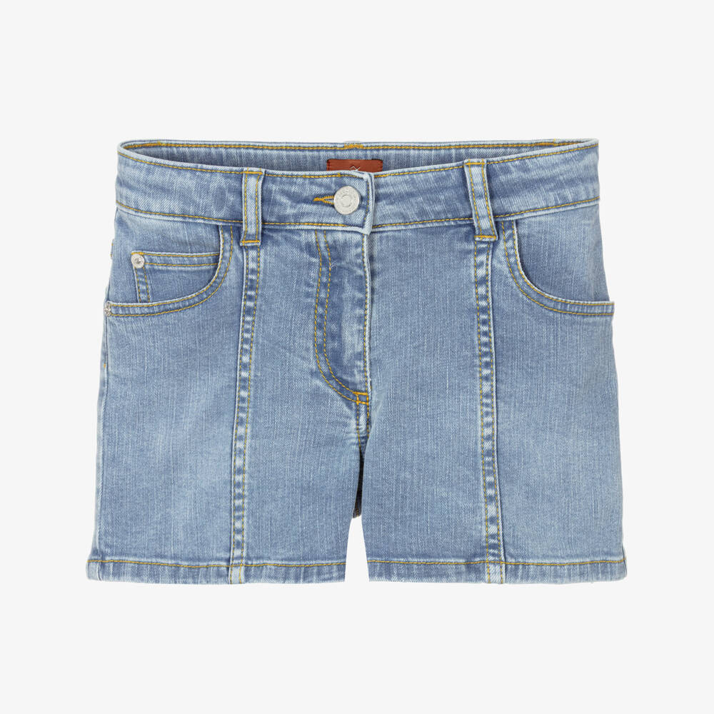 Missoni-Girls Light Blue Denim Shorts with Zigzag Trimmed Pocket | Childrensalon