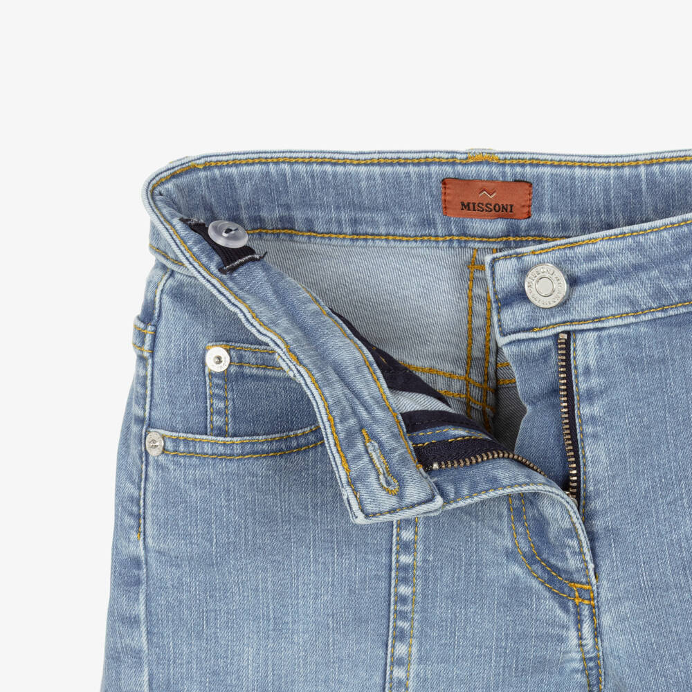 Missoni-Girls Light Blue Denim Shorts with Zigzag Trimmed Pocket | Childrensalon
