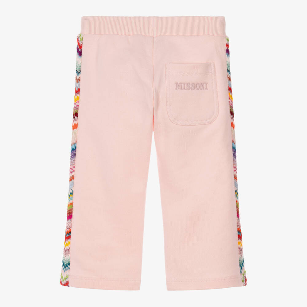 Missoni-Girls Pale Pink Cotton Joggers with Zigzag Trim | Childrensalon