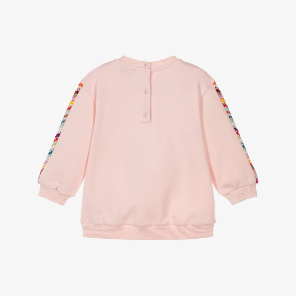 Missoni-Girls Pale Pink Cotton Sweatshirt with Zigzag Trim | Childrensalon