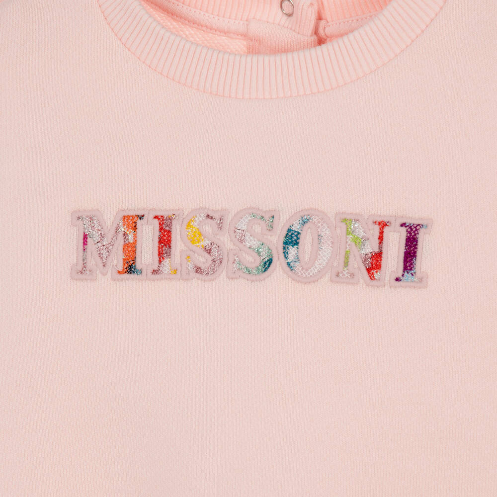 Missoni-Girls Pale Pink Cotton Sweatshirt with Zigzag Trim | Childrensalon