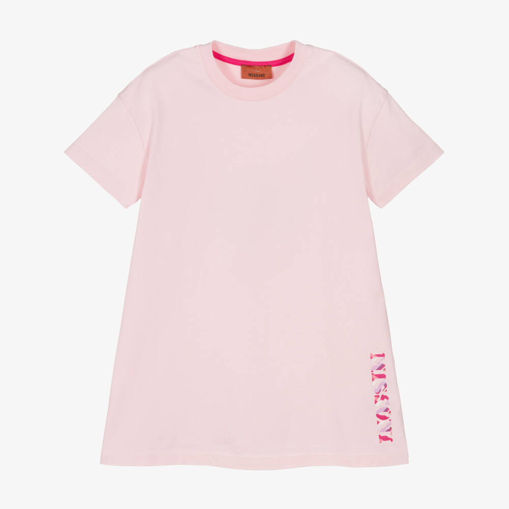Missoni-Girls Pink Cotton Jersey T-Shirt Dress with Pink Logo | Childrensalon