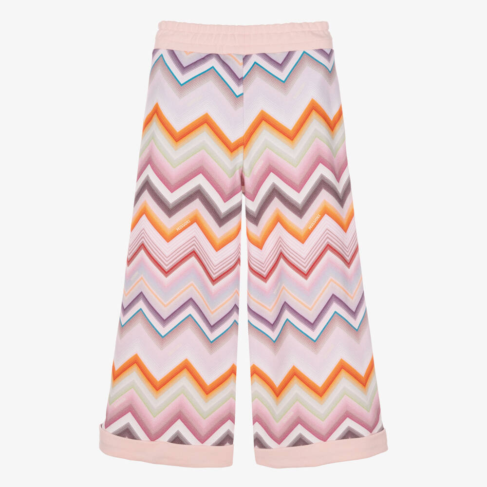 Missoni-Girls Pink Cotton Joggers with Zigzag Back | Childrensalon