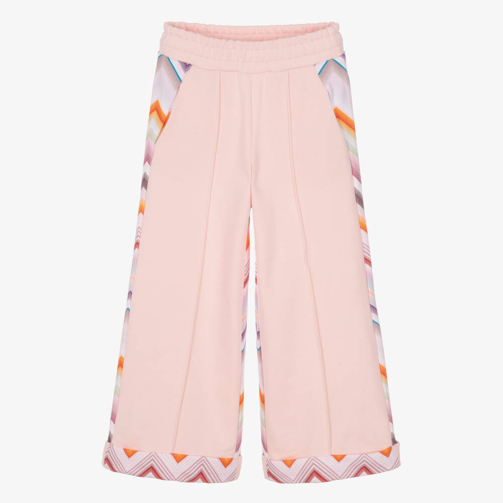Missoni-Girls Pink Cotton Joggers with Zigzag Back | Childrensalon