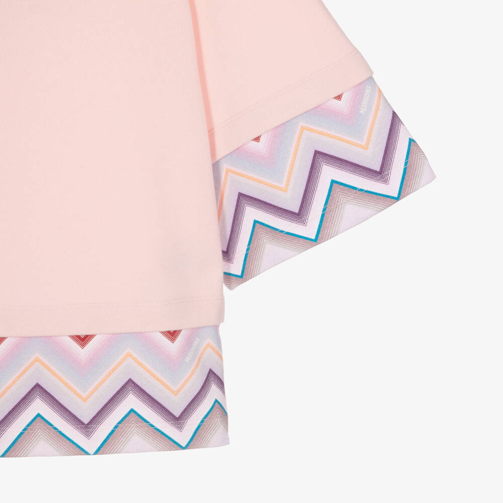 Missoni-Girls Pink Cotton Sweatshirt Dress with Zigzag Detail | Childrensalon
