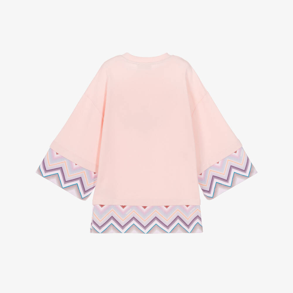 Missoni-Girls Pink Cotton Sweatshirt Dress with Zigzag Detail | Childrensalon