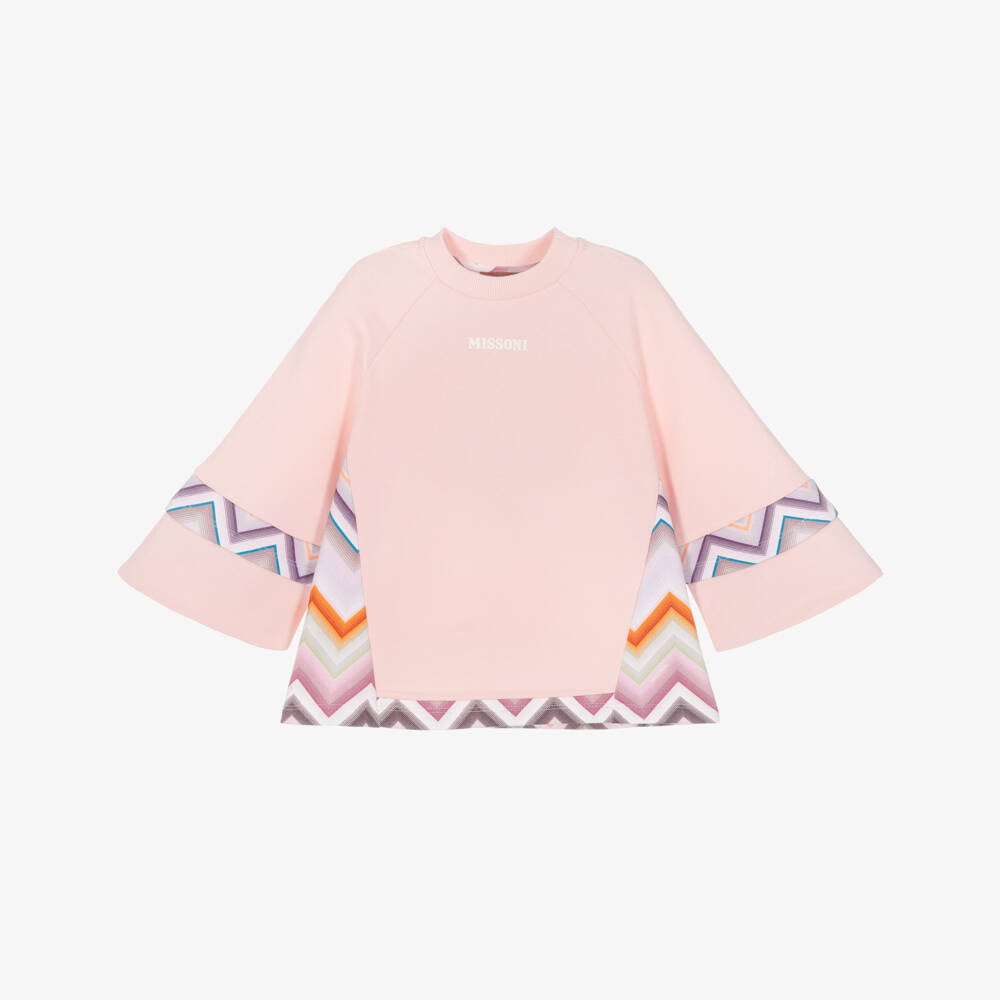 Missoni-Girls Pink Cotton Sweatshirt with Zigzag Back | Childrensalon