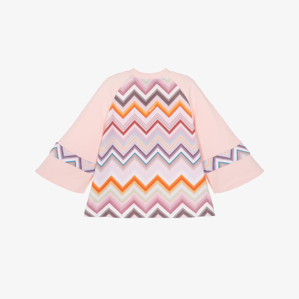 Missoni-Girls Pink Cotton Sweatshirt with Zigzag Back | Childrensalon