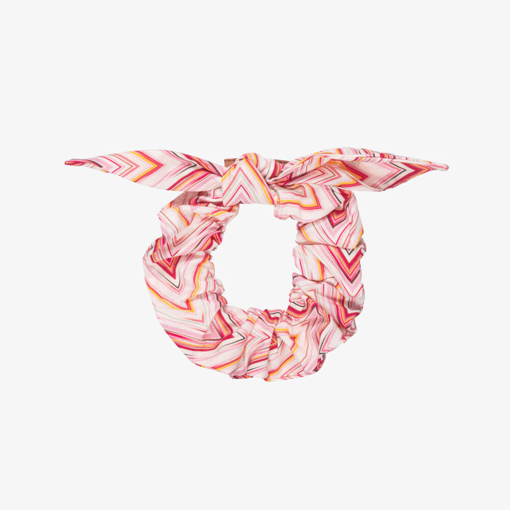 Missoni-Girls Pink Cotton Zig Zag Hair Scrunchie | Childrensalon