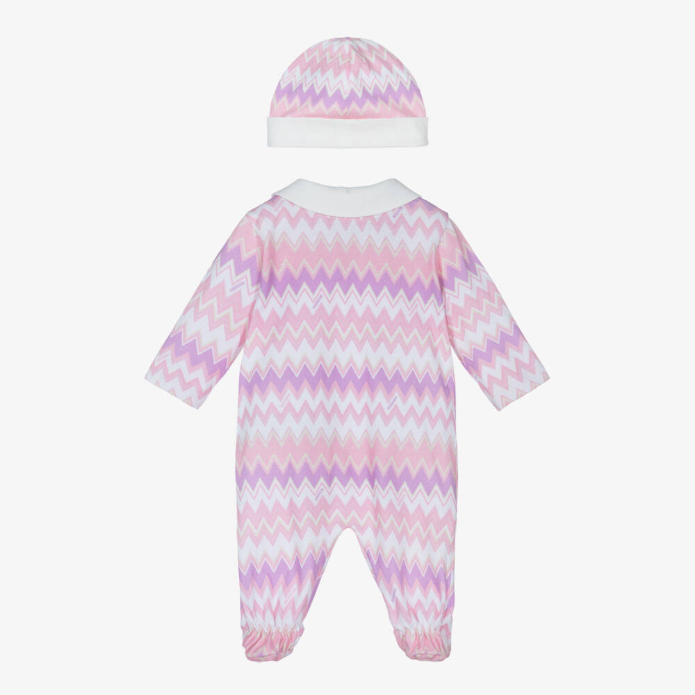 Missoni-Girls Pink Cotton Zigzag Babysuit Set | Childrensalon