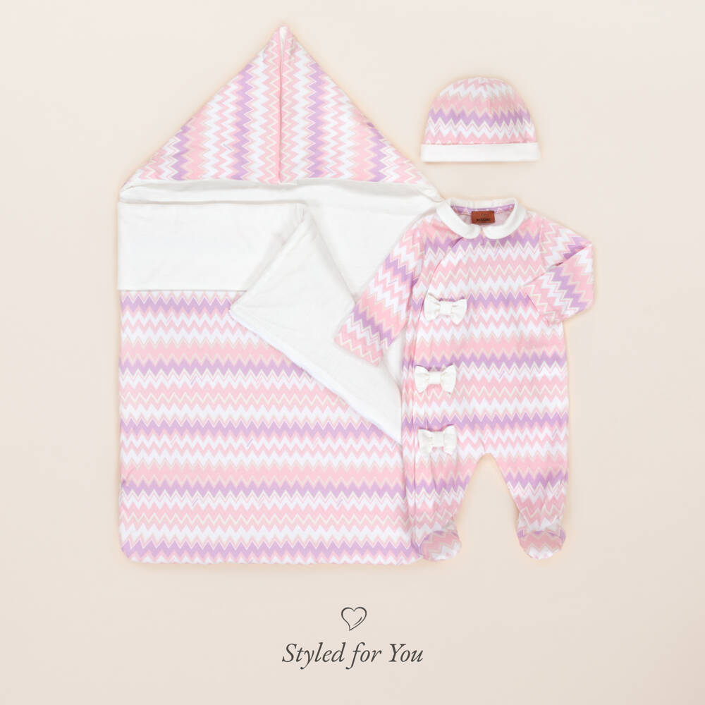 Missoni-Girls Pink Cotton Zigzag Babysuit Set | Childrensalon