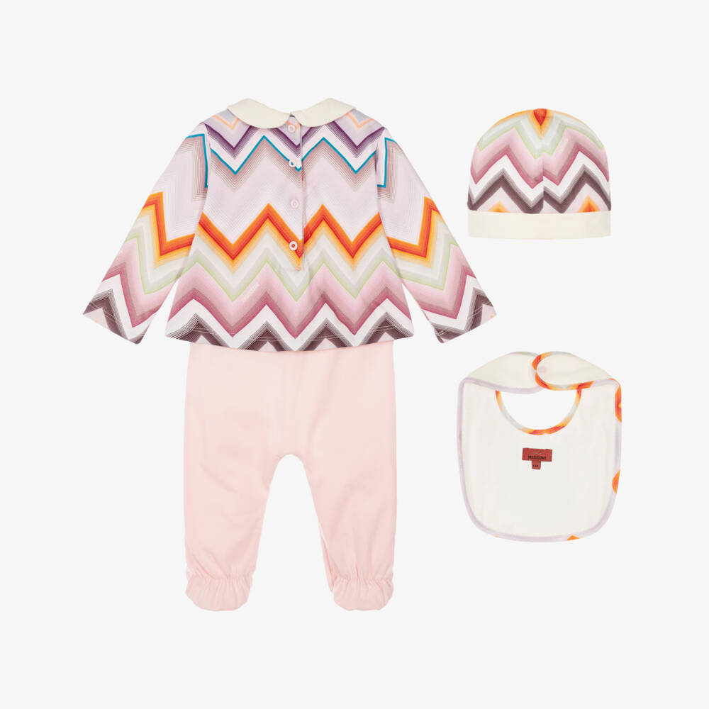 Missoni-Girls Pink Cotton Zigzag Print Babysuit Gift Set | Childrensalon