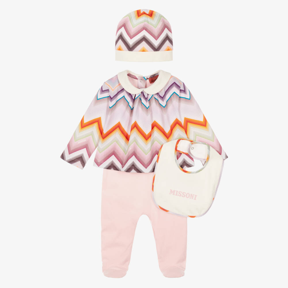 Missoni-Girls Pink Cotton Zigzag Print Babysuit Gift Set | Childrensalon