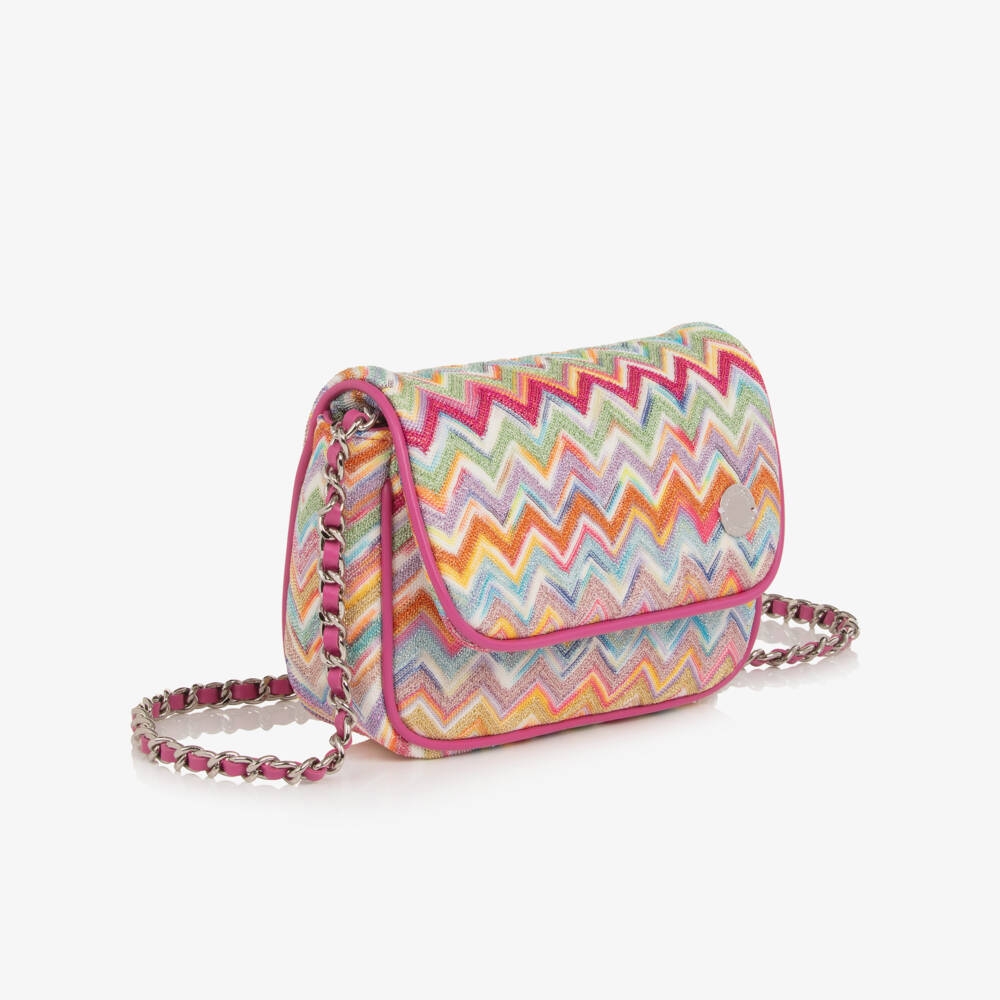 Missoni-Girls Pink Shoulder Bag with Colourful Zigzag Pattern (17cm) | Childrensalon