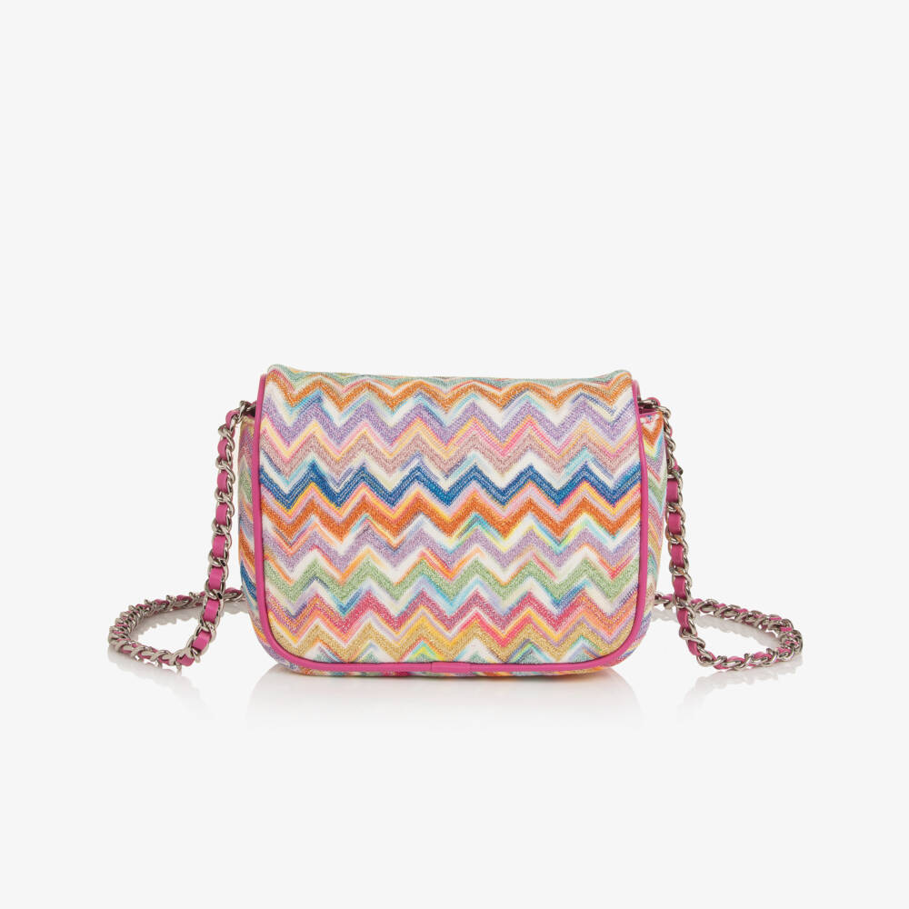 Missoni-Girls Pink Shoulder Bag with Colourful Zigzag Pattern (17cm) | Childrensalon