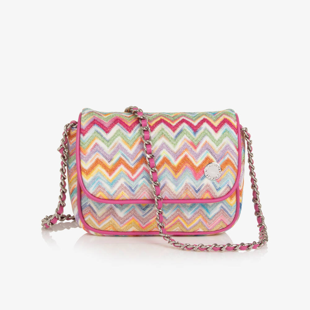 Missoni-Girls Pink Shoulder Bag with Colourful Zigzag Pattern (17cm) | Childrensalon
