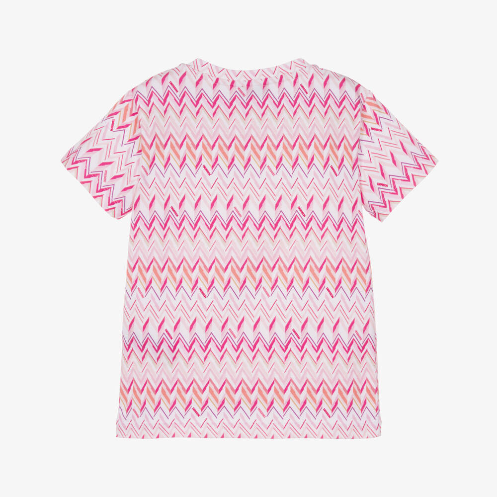 Missoni-Футболка розово-белая из хлопка с зигзагами для девочек | Childrensalon