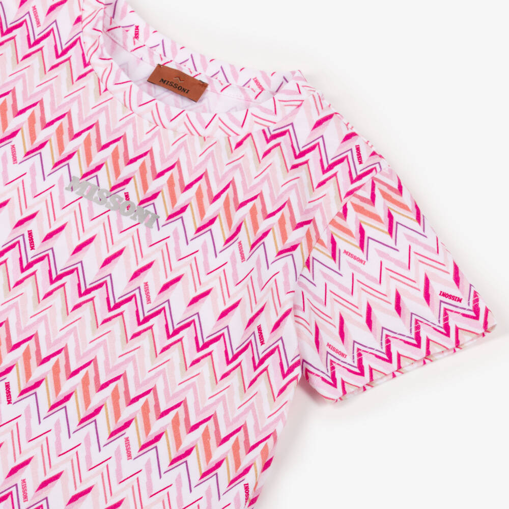 Missoni-Футболка розово-белая из хлопка с зигзагами для девочек | Childrensalon