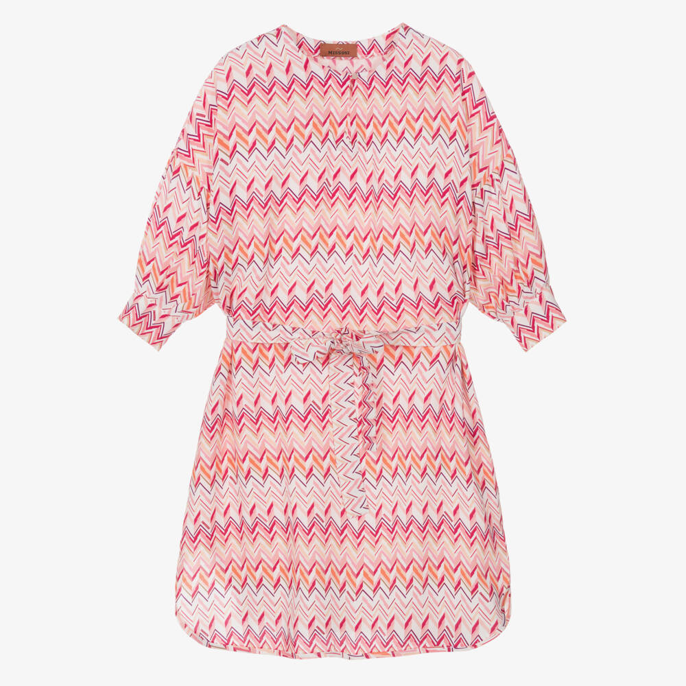 Missoni-Girls Pink Zigzag Belted Dress | Childrensalon