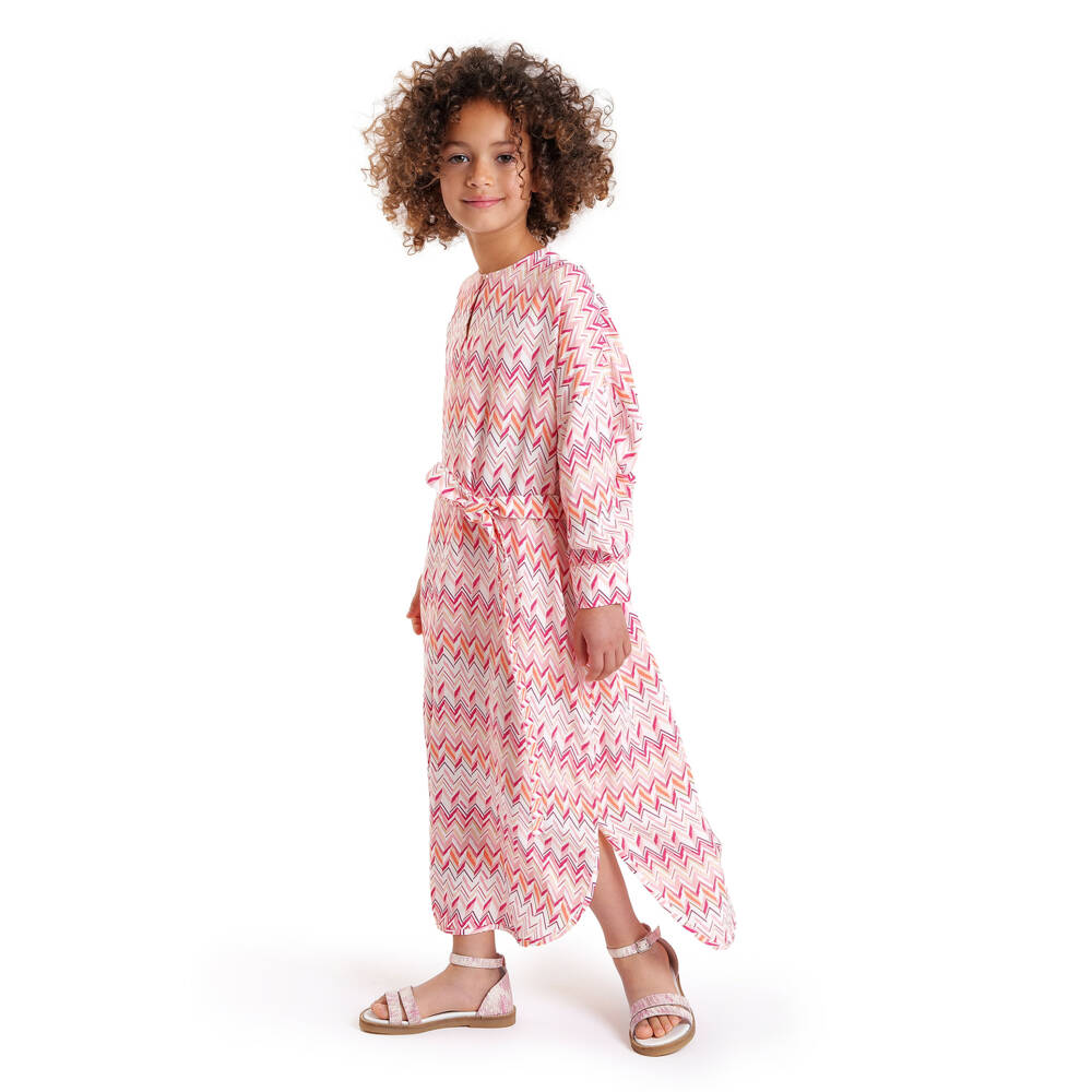 Missoni-Girls Pink Zigzag Belted Dress | Childrensalon