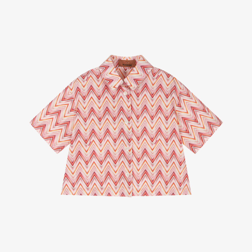 Missoni-Блузка розовая из хлопка с зигзагами для девочек  | Childrensalon