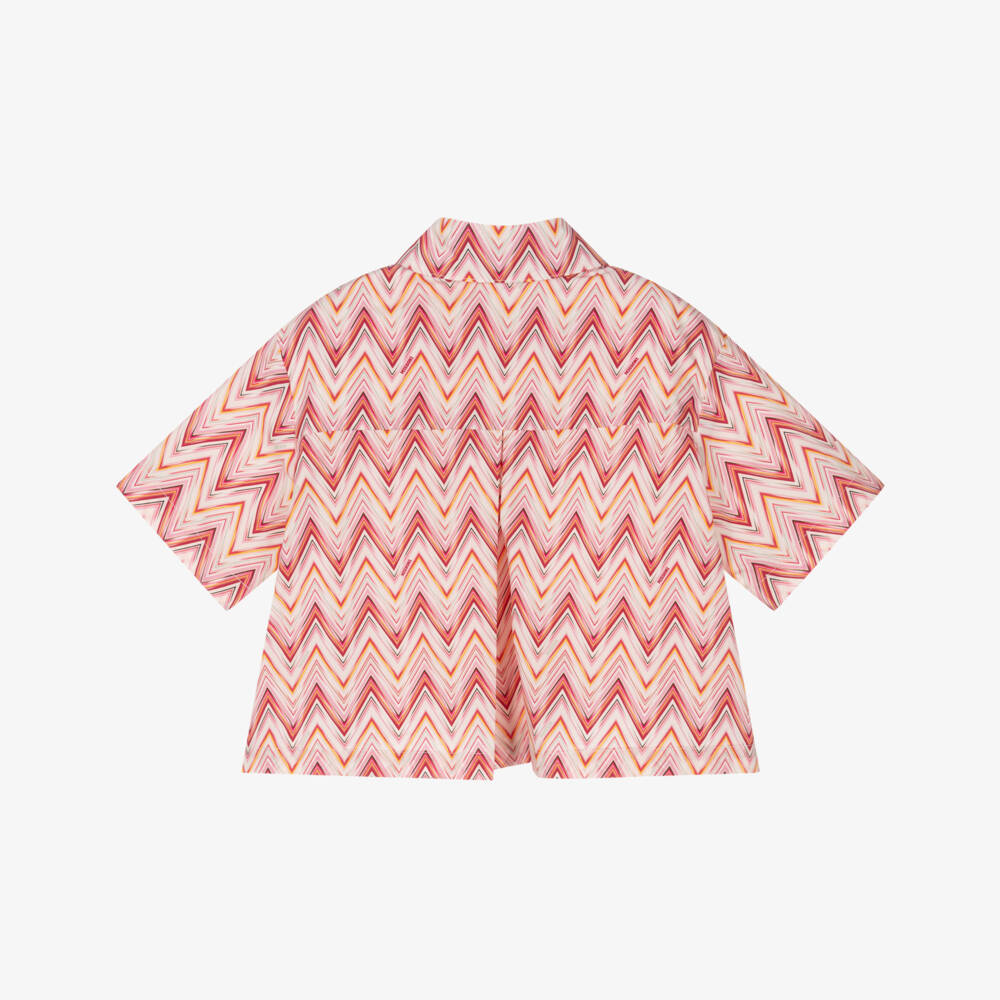 Missoni-Блузка розовая из хлопка с зигзагами для девочек  | Childrensalon