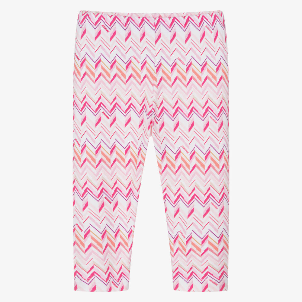 Missoni-Girls Pink Zigzag Pattern Cotton Leggings | Childrensalon