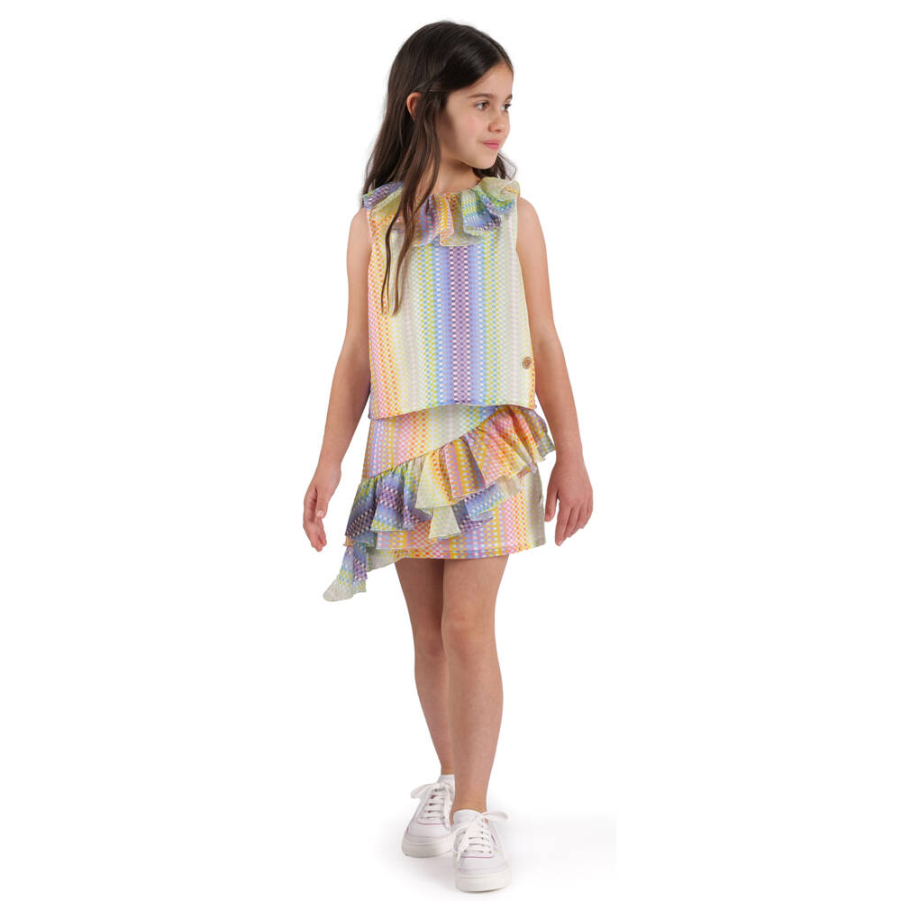 Missoni-Girls Rainbow Print Cotton & Silk Top | Childrensalon