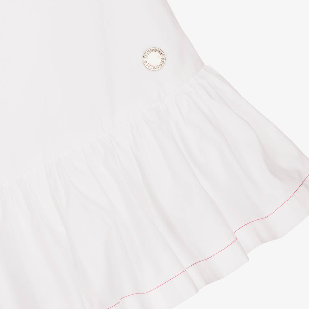 Missoni-Girls White Cotton A-Line Dress with Pink Zigzag Pattern | Childrensalon