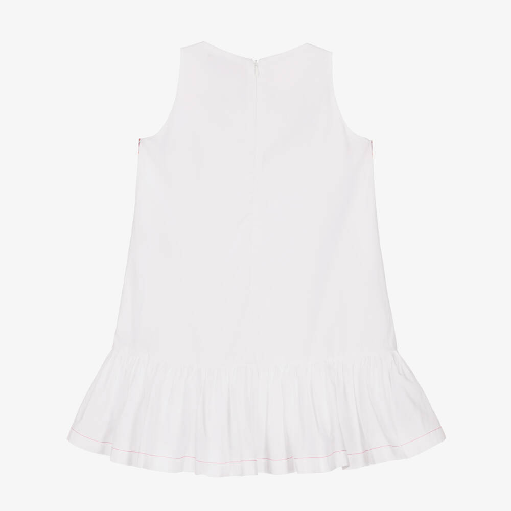 Missoni-Girls White Cotton A-Line Dress with Pink Zigzag Pattern | Childrensalon