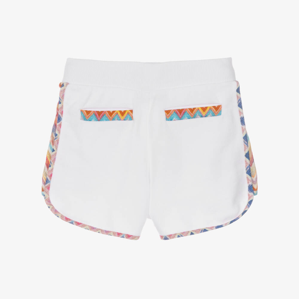 Missoni-Girls White Cotton Jersey Shorts with Zigzag Trim | Childrensalon