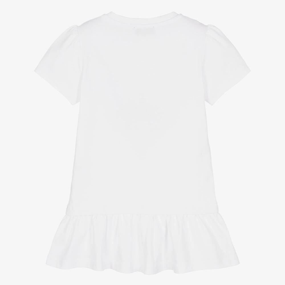 Missoni-Girls White Cotton Jersey T-Shirt Dress with Diamanté Logo | Childrensalon