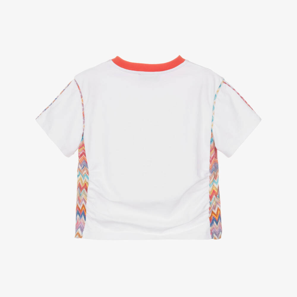 Missoni-Футболка белая из хлопка с зигзагообразной отделкой для девочек | Childrensalon