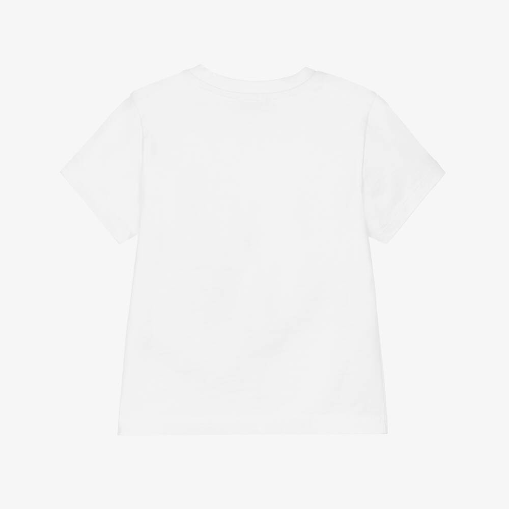 Missoni-Girls White Cotton T-Shirt with Pink Logo | Childrensalon