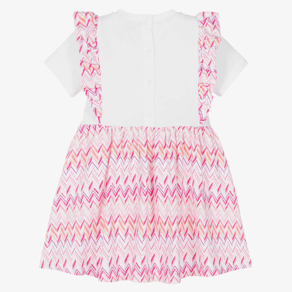Missoni-Белое и розовое хлопковое платье с зигзагами для девочек | Childrensalon